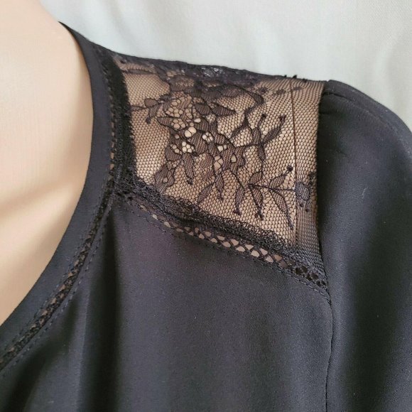 Fever Women's Sheer Lace Trim Inset Long Sleeve Tie Cuff Blouse Black Sz Medium - Picture 5 of 9